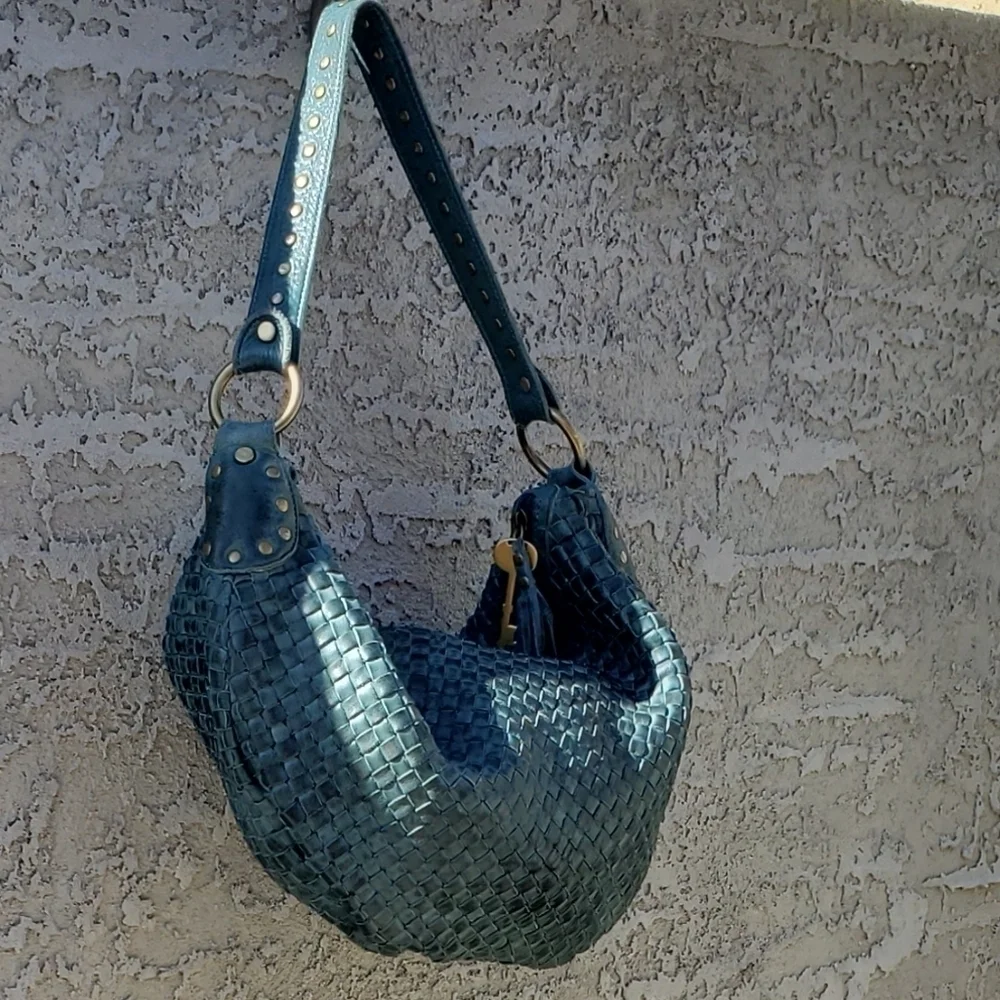 RARE FOSSIL‎ Woven Leather Hobo Bag - Picture 10 of 12